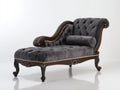 Chaiselongues Samt 185x80x100 cm - Dunkelgrau-Dunkelbraun - Knopfheftung und Holzrahmen - klassischer Stil