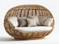 Gartensofa aus Rattan 210 x 105 x 145 cm - Natur Beige - rundes Lounge Design mit überdachter Rückenstruktur