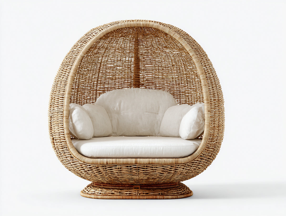 Gartensofa Polyrattan 155x95x160 cm - Naturbraun-Cremeweiß - überdachte Sitzform mit Rundgestell - moderner Gartenstil