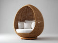 Gartensofa aus Polyrattan 150 x 110 x 175 cm - Natur-Weiß - Rundes Lounge-Design mit hoher Überdachung