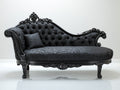 Chaiselongues aus Jacquardstoff 190 x 80 x 105 cm - Schwarz - Gepolstert mit Knopfheftung und dekorativem Holzrahmen