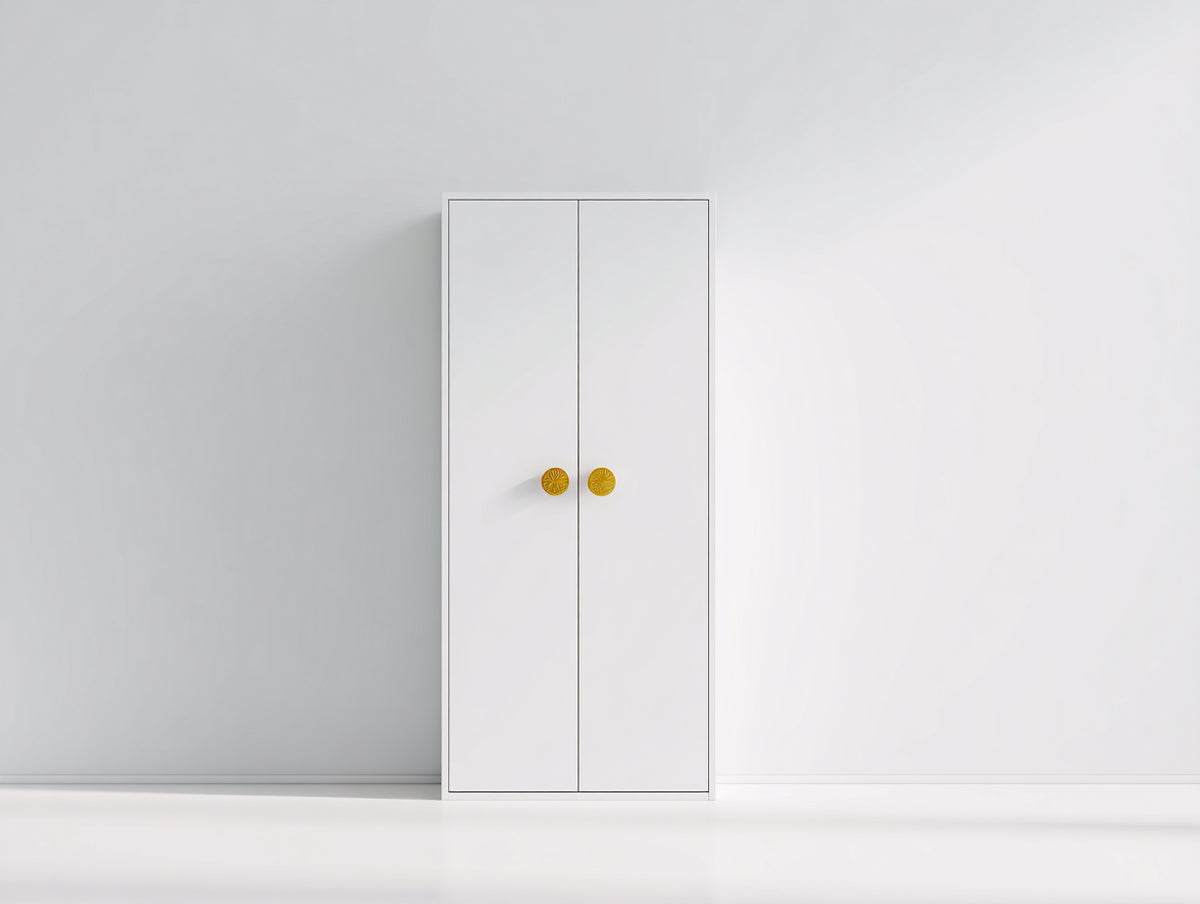 Kleiderschrank Holzwerkstoff 80x50x180 cm - Weiß und Gold - Zweitüriges modernes Design