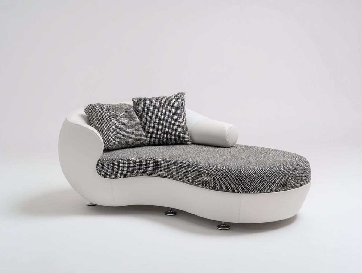 Chaiselongues Stoff und Kunstleder 200x95x82 cm - Grau-Weiß - Modernes geschwungenes Design