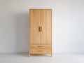 Kleiderschrank aus Holz 90 x 55 x 180 cm - Naturholz - 2 Türen und 2 Schubladen