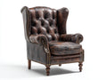 Sessel Leder und Holz 88x86x108 cm - Dunkelbraun - Klassischer Chesterfield Ohrensessel mit Nietenbesatz