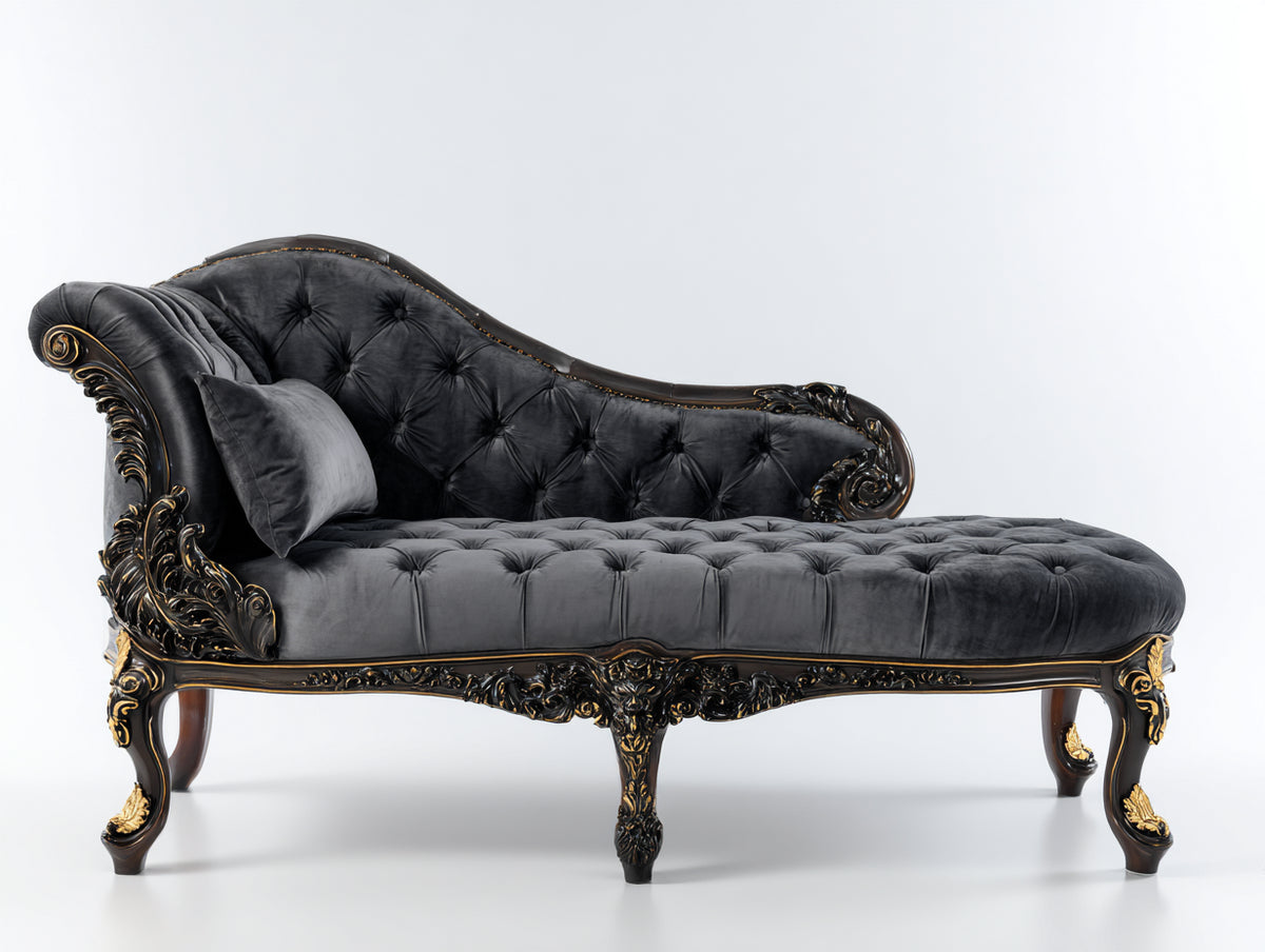 Chaiselongue aus Stoff 185 x 75 x 95 cm - Schwarz Gold - klassisches Design mit gepolsterter Liegefläche