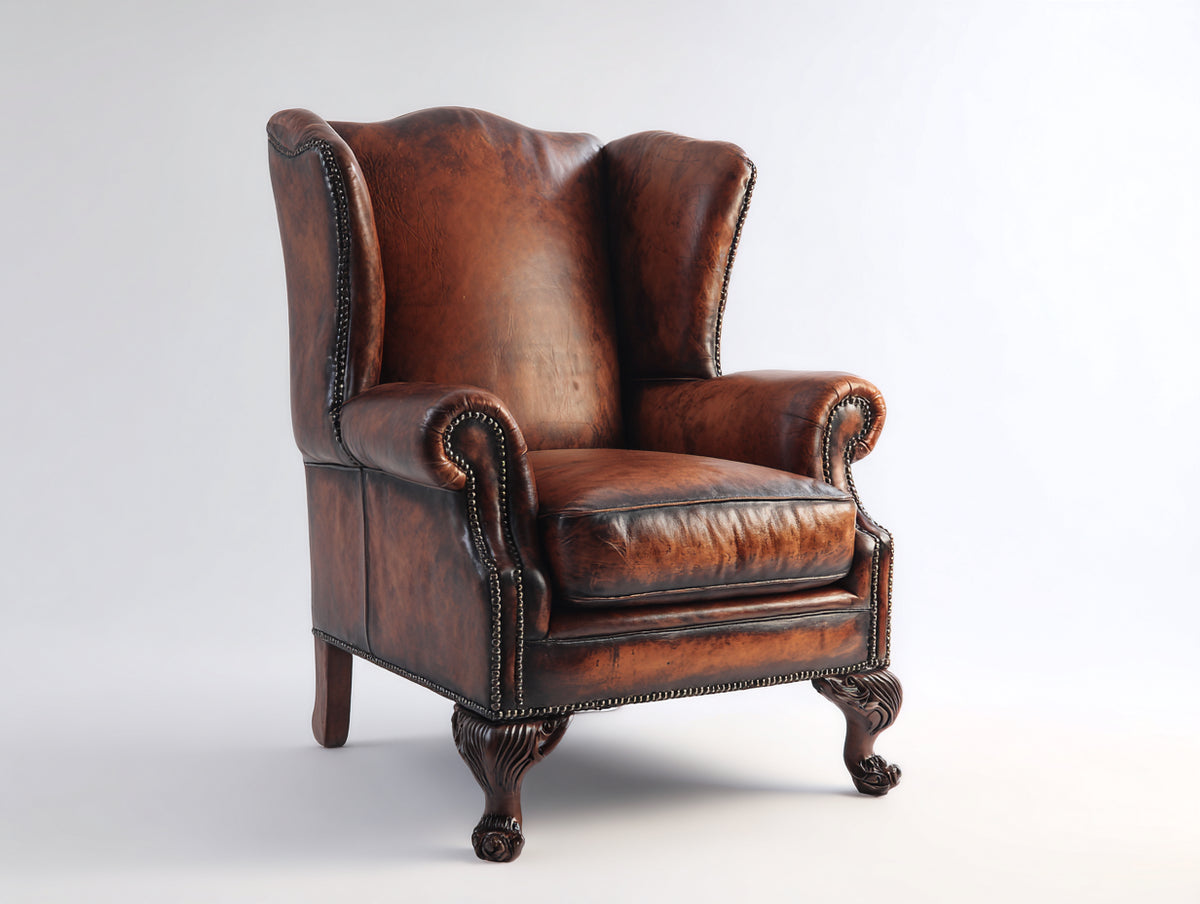Sessel aus Leder 85 x 90 x 110 cm - Cognacbraun - Gepolstert mit hoher Rückenlehne und Ziernagelbesatz