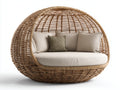 Gartensofa aus Polyrattan 180 x 110 x 155 cm - Natur-Weiß - Rundes Lounge-Design mit hoher Flechtumrahmung