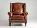Sessel Leder und Holz 90x88x106 cm - Cognacbraun - Klassischer Ohrensessel mit Nietenbesatz