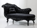 Chaiselongues Samt und Holz 185x78x95 cm - Schwarz - Klassisches Barockdesign mit Knopfheftung