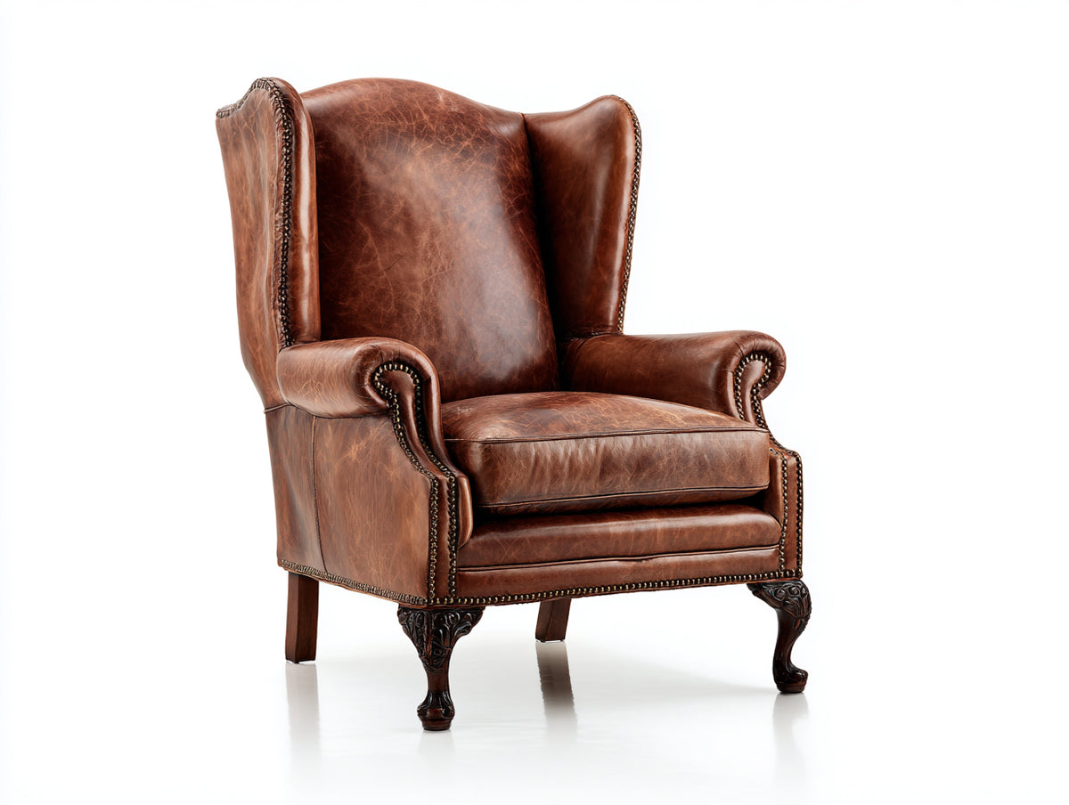 Sessel Leder 91x95x113 cm - Cognacbraun - Klassischer Ohrensessel mit Ziernagelbesatz
