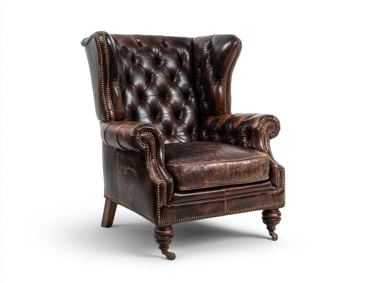 Sessel mit Bezug in Lederoptik 91 x 89 x 107 cm - Dunkelbraun - klassischer Ohrensessel mit Knopfheftung