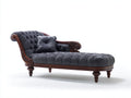 Chaiselongues Samt 195x85x95 cm - Dunkelgrau-Dunkelbraun - Knopfheftung und Holzrahmen - klassisches Design