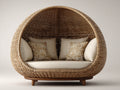 Gartensofa Polyrattan 170x100x155 cm - Naturbraun-Cremeweiß - überdachte Korbform mit Holzsockel - moderner Gartenstil
