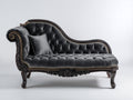 Chaiselongues Samt 185x78x108 cm - Anthrazit-Schwarz - Klassische Knopfheftung mit Zierrahmen