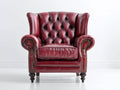 Sessel Leder und Holz 92x88x105 cm - Bordeauxrot - Klassischer Chesterfield Ohrensessel mit Nietenbesatz