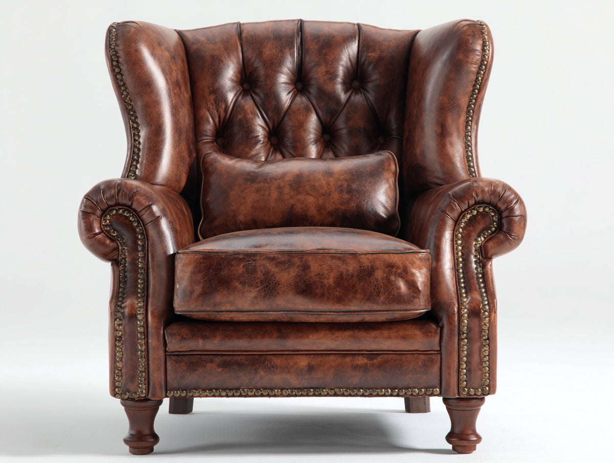 Sessel aus Leder 92 x 95 x 105 cm - Cognacbraun - Gepolstert mit Knopfheftung und Ziernagelbesatz