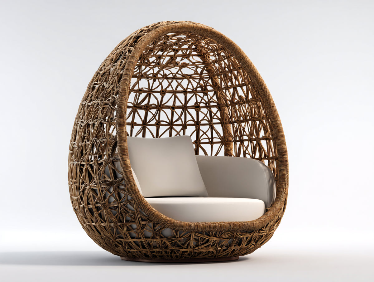 Gartensofa aus Rattan 160 x 105 x 165 cm - Natur Beige - ovales Lounge Design mit geschützter Sitzstruktur