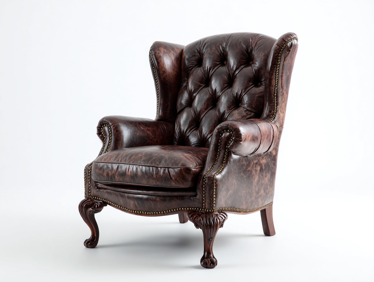 Sessel mit Bezug in Lederoptik 90 x 88 x 105 cm - Dunkelbraun - klassischer Ohrensessel mit Knopfheftung