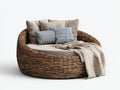 Gartensofa aus Rattan 190 x 150 x 85 cm - Natur Beige - rundes Lounge Design mit großzügiger Liegefläche