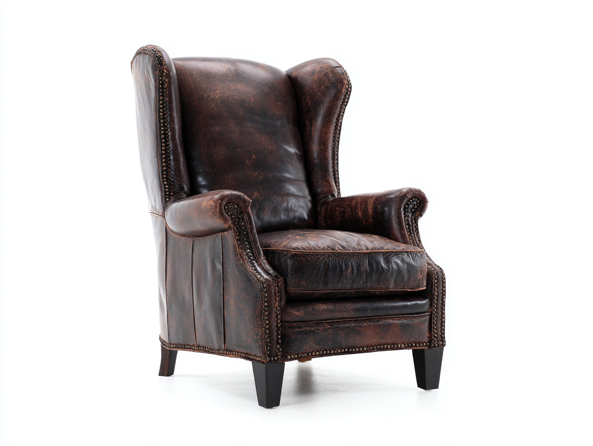 Sessel Lederoptik 88x86x114 cm - Dunkelbraun-Schwarz - hohe Rückenlehne und Ohrensessel-Design - klassischer Stil