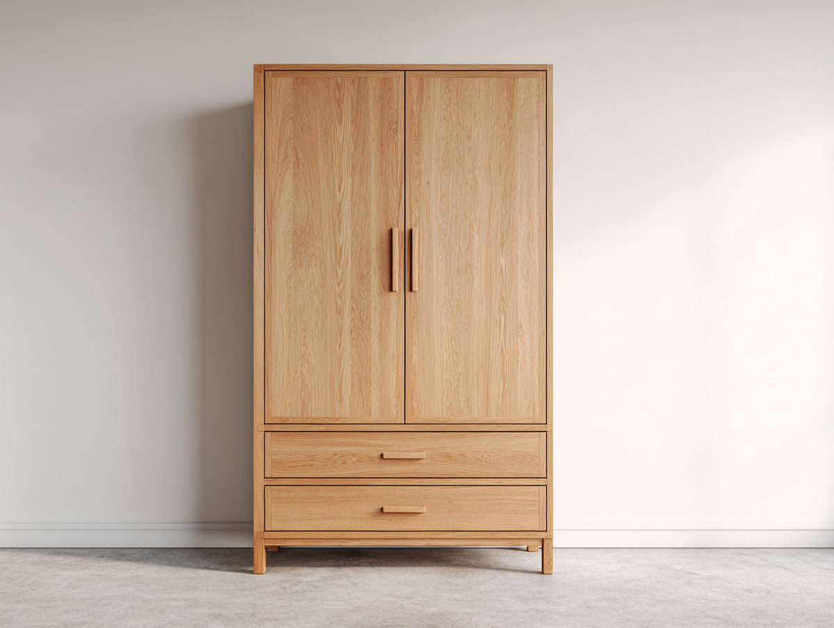 Kleiderschrank aus Holz 110x55x190 cm - Naturholz - 2 Türen und 2 Schubladen