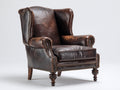 Sessel Leder und Holz 90x85x105 cm - Dunkelbraun - Klassischer Ohrensessel mit Nietenbesatz
