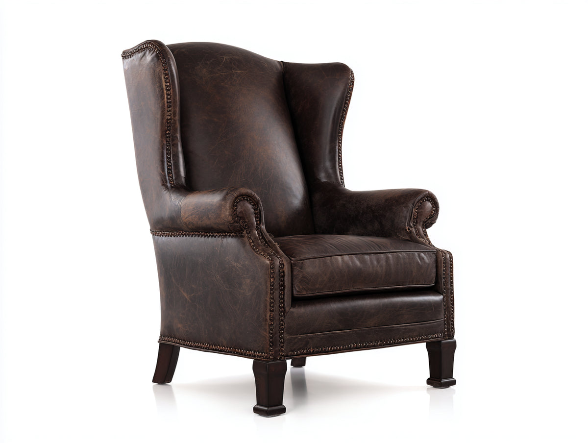 Sessel Leder 90x94x112 cm - Dunkelbraun - Klassischer Ohrensessel mit Ziernagelbesatz